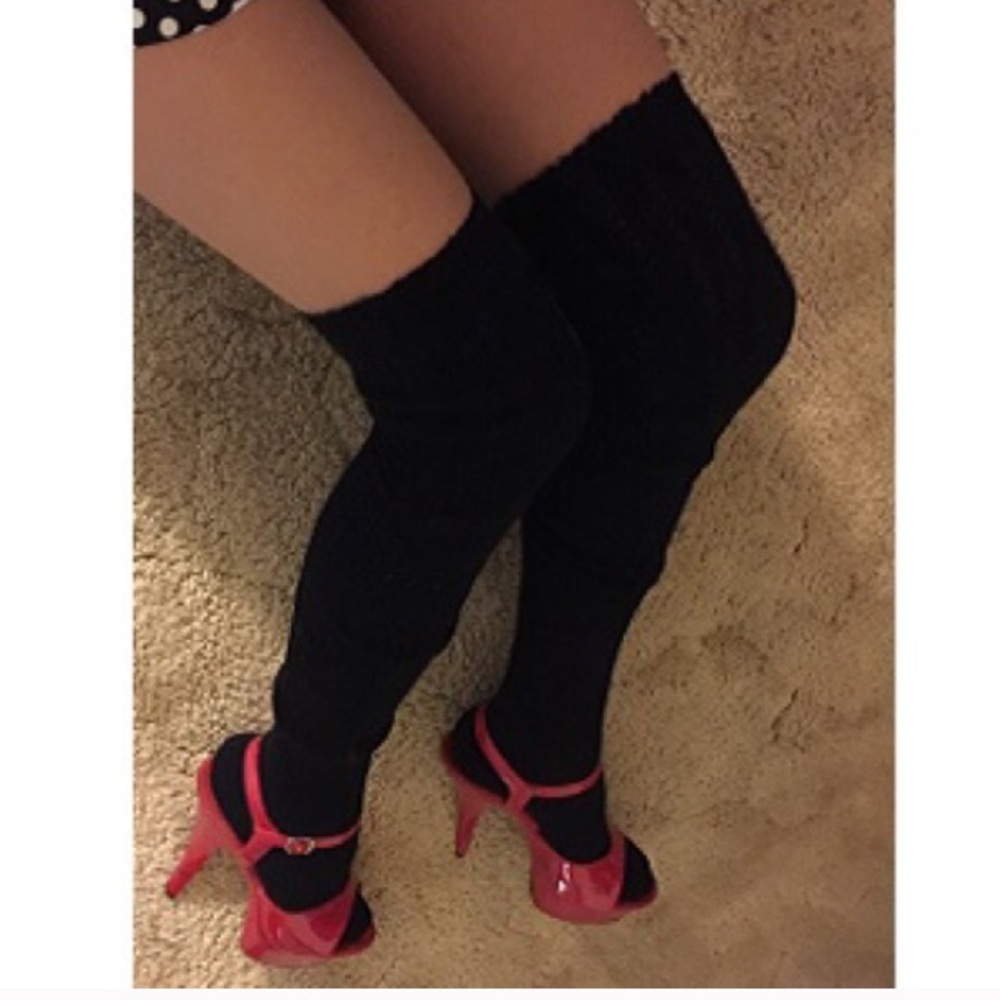 Black Long Over The Knee Socks OTK Thigh High OTK Pointelle Cable Knit Lingerie